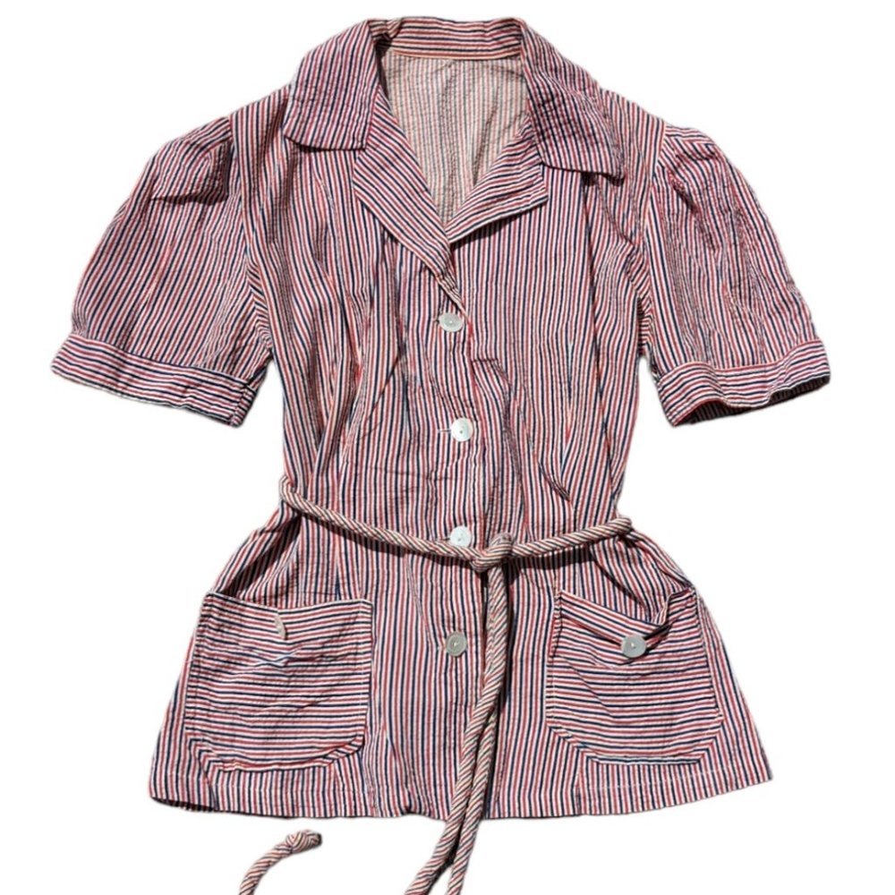 True vintage 70's Red White and Blue striped cotton blouse